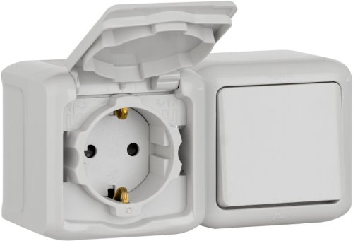 Блок накладной Legrand Quteo розетка 1-м.+выключатель 1-кл. IP44 серый картинка